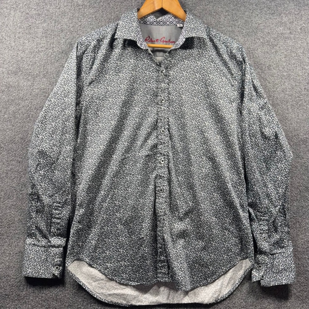 Robert Graham Classic Fit Mens Medium Black White Geometric Mosaic Button Shirt